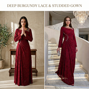 Abaya de Luxe Rouge en Chiffon à Manches Longues avec Robe Intérieure pour l'Aïd et les Banquets – Présentation Boutique - Product Image 5