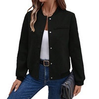 Nouvelle veste courte décontractée pour femme automne/hiver, en polyester tissé doux, col montant uni, simple boutonnage, style baseball