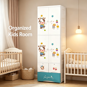 Kinderkast van plastic, 65x46x206cm, met cartoonprint, hanggedeelte en laden voor de slaapkamer - Product Image 5