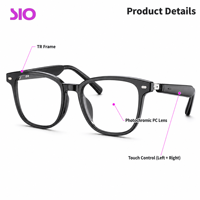 Lunettes Audio Intelligentes 5.4 à Oreille Libre, Lunettes de Soleil Musicales à Double Commande Tactile, Verres Transparents, Chargement Magnétique USB