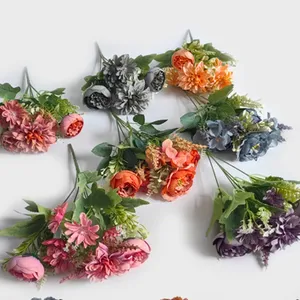 アマゾンシルク牡丹ブーケ造花ホームウェディング装飾花のための安い花ホットセールローズピンクジュエリーパープル
