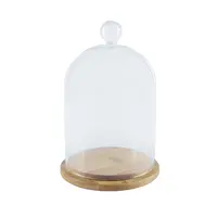 Ручная выдувка Декоративная Прозрачная Стеклянная купольная крышка для свечей с бамбуковой деревянной основой