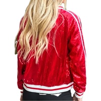 Blouson Bomber Personnalisé Entièrement Zippé à Paillettes, Tenue d'Équipe Scolaire, Blouson Varsity Rouge à Paillettes, Blouson Varsity à Paillettes