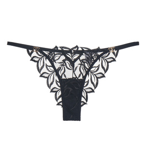 Ensemble de Lingerie Sexy en Dentelle Brodé de Feuilles pour Femme, Soutien-Gorge à Armatures et String, Ensemble 2 Pièces Ultra-Fin Transparent - Product Image 3