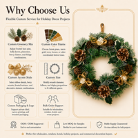 Guirlande de Noël en PVC artificiel givré avec feuilles de houx, poinsettias beiges et pommes de pin pour nœuds dorés, décoration murale ou de porte d'entrée