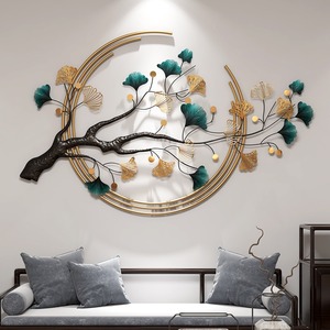 Decoración de pared de metal Luz creativa Europea Estilo de lujo Hotel Villa Decoración Líneas 3D Arte de pared dorado Decoración para el hogar Gran Ginkgo Lea - Product Image 6