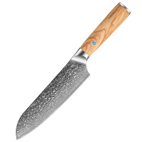 Pour Yieryi couteau de chef japonais de qualité supérieure en acier à haute teneur en carbone Santoku VG10 manche en bois de damas (olive) pour une utilisation en cuisine