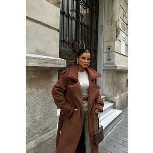 Manteau long en fourrure marron de luxe pour femme avec fonction détachable, imprimé léopard respirant et décoration boutonnée, tailles XS à XL - Product Image 2