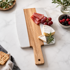 Planche à charcuterie en bois d'acacia avec gravure laser personnalisée et marbre pour les magasins de fromages, les brunchs, les cafés et les stylistes culinaires - Product Image 6