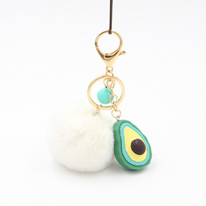 Porte-clés mignon en forme d'avocat pour femmes, pendentif pour sac de voiture, porte-clés en carton, cadeau pour femmes et filles, porte-clés en fausse fourrure avec <span class=keywords><strong>pompon</strong></span> - Product Image 6