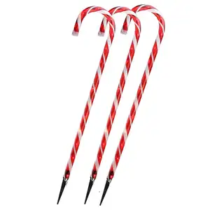 Nuevo producto único Festival al aire libre UL 3PC 28 "bastón de caramelo luces de tierra Navidad decorativo jardín camino estaca Luz