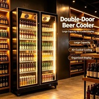 Réfrigérateur commercial haut de gamme à double porte, à refroidissement par air, écologique, pour boissons, avec étagères réglables, pour vin et bière