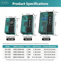 Pompe à oxygène rechargeable USB en gros pour la pêche, aérateur à 4 niveaux, pompe à air double sortie pour aquarium et poissons vivants