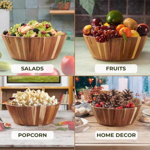 Tazón para ensalada de madera de acacia de 12 pulgadas, tazón para servir bocadillos para fiestas, para frutas, ensaladas, palomitas de maíz, decoración del hogar - Product Image 1