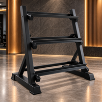 Support de Rangement Commercial pour Haltères à 3 Niveaux Réglables en Acier Robuste pour Équipement de Fitness en Salle de Sport