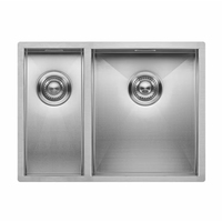 Évier de cuisine double bac en acier inoxydable 304 brossé 57x44cm fait main