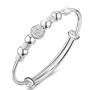 Trendy 925 Silver Plated Lucky Brads Cuff Bracelets Women Girl Fashion Adjustable Bracelet Couple Gift Jewelry Pulseira