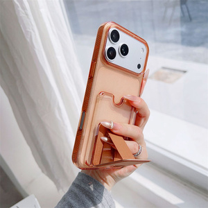 เคสโทรศัพท์แบบใสพร้อมช่องใส่บัตร สำหรับ iPhone 17 16 15 14 13 Pro Max  พร้อมขาตั้งแบบวงแหวน  วัสดุ PC  ตกแต่งกลิตเตอร์ - Product Image 5