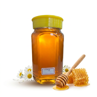 Pot en verre octogonal de 1000g de miel naturel avec bouchon jaune, miel pur doré pour le thé, le petit-déjeuner, la pâtisserie et la restauration