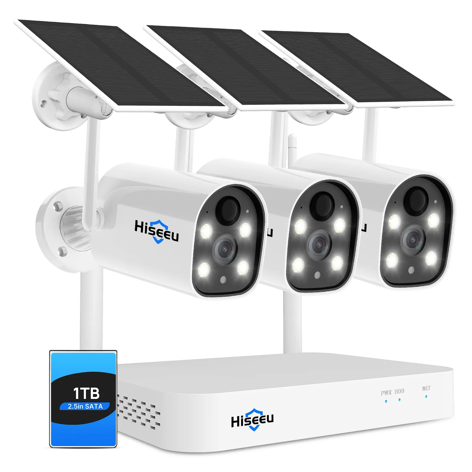 Hiseeu 2 Way Audio PTZ Camera Wireless NVR System 3MP Wifi CCTV Surveillance Battery Solar Powered Security Camera Kit