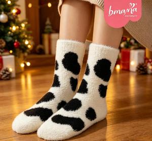 Chaussettes Bmama CuddleStep Cow Crew, chaussettes douces, épaisses et confortables pour la maison - Product Image 1