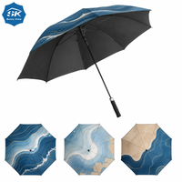 Parapluie de golf Golden Wave Line, élégant imprimé vaguelettes d'eau, logo personnalisé, armature en fibre de verre pour articles promotionnels de marque haut de gamme