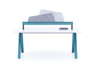 Bureau de travail fixe en hauteur réglable avec panneau de séparation en tissu et prise électrique