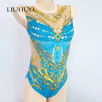 LIUHUO Maillots de bain synchronisés pour filles Cristaux Combinaison de performance Gymnastique rythmique Danse Justaucorps Compétition