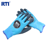 Gants de travail isolants imperméables en tissu éponge thermique enduit de latex bleu avec doublure chaude pour la pêche en hiver