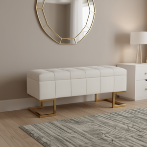 Banco de Almacenamiento Contemporáneo Midas, Tapizado en Terciopelo Blanco con Acero Dorado, Mueble de Dormitorio de Diseño Moderno, Montaje en Suelo - Product Image 2