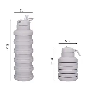 도매 BPA 무료 스포츠 체육관 여행 접이식 식수 병 접이식 실리콘 물병 빨대와