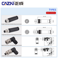 Conectores M8 IP67 Impermeables para Automoción, Tipo Hembra en Ángulo, Codificación A/B/D, 3 y 4 Pines, Tipo Tornillo, Conexión en Campo