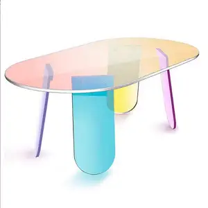 Nordic Design Modern Light Luxury Living Room Furniture Round Rainbow Coffee Table Transparent Acrylic Side Table