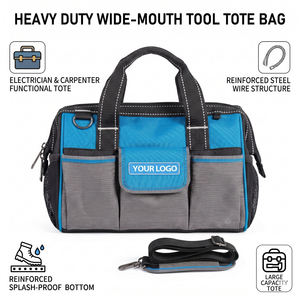 Blue & Grey Heavy Duty Oxford <b>Tool</b> Bag Collection for Electrician Carpenter, Full Range Customizable Logo Backpack <b>Trolley</b> Tote - Product Image 3