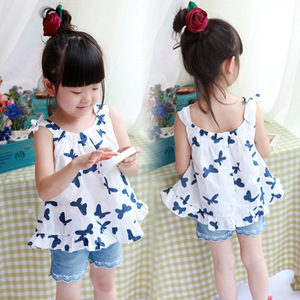 Venta al por Mayor en Línea de Ropa Infantil, Vestido Corto sin Mangas Vintage con Estampado de Mariposas para Niñas, de China - Product Image 2