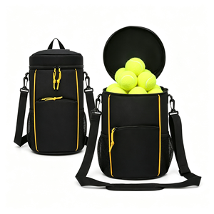 Bolsa de Transporte Portátil para Pelotas de Tenis, de Nailon Sólido Negro con Ribete Amarillo, Accesorio de Entrenamiento para Adultos, para Todas las Estaciones - Product Image 1