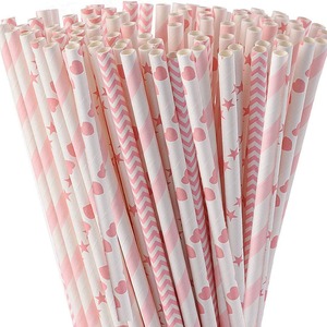 Pink Heart Shaped <b>Paper</b> Straws <b>Biodegradable</b> 25 Pack For Party Valentine's Day - Product Image 1