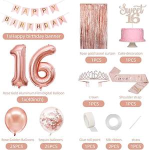 Decoraciones para Fiesta de Quinceañera para Niñas, Pancarta de <span class=keywords><strong>Feliz</strong></span> <span class=keywords><strong>Cumpleaños</strong></span> Número <span class=keywords><strong>16</strong></span>, Adorno para Pastel, Globos, Banda y Tiara, Oro Rosa, <span class=keywords><strong>Cumpleaños</strong></span> Número <span class=keywords><strong>16</strong></span> - Product Image 2