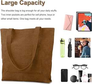 Bolso Tote de Pana Marrón de Gran Capacidad para Mujer con Cremallera y Bolsillo Interior, Ideal para Compras, Trabajo y Camping - Product Image 2