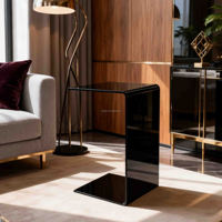 OEM Hochwertiger Strukturierter Schwarzer Acryl-Kaffeetisch Einfaches C-förmiges Design Platzsparend Tragbar für Balkon Hotel Büro