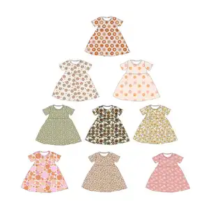 Custom Summer Newborn Kids Dress Flower Printed Girls T-Shirt Dress Short Sleeve Toddlers Dress