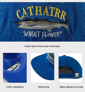 Casquette de pêche décontractée en coton lavé avec broderie Marlin Swordfish, style vintage, pour la plage, avec fermeture snapback - Product Image 5