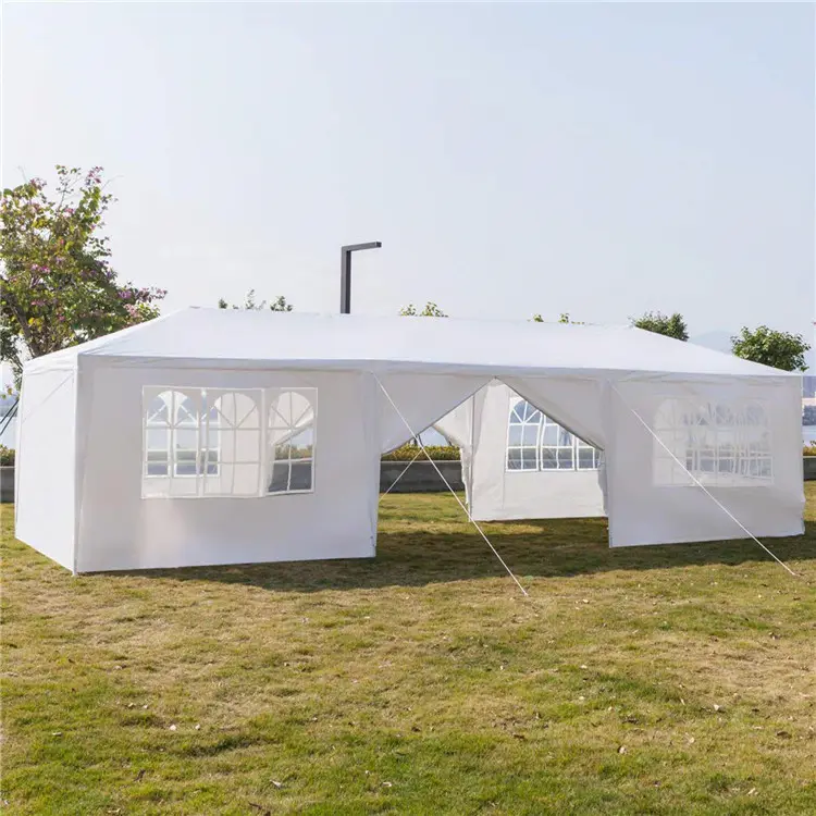 Tenda de festa de casamento gazebo 3x9M com paredes laterais PE completas com janela de igreja à prova d'água e resistente a UV