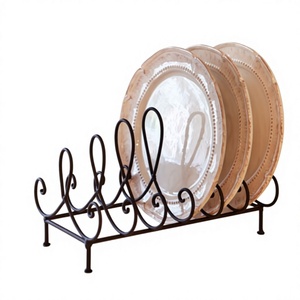 Rustic Iron Metal Plate Rack Black Finished Perfect For Kitchenware <b>Tabletop</b> Standing Multifunction Plate <b>Storage</b> Holder - Product Image 1