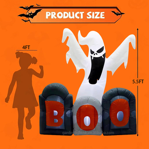 Outdoor Waterproof Halloween Decoration <b>Inflatable</b> 5.5FT Boo Tombstone White Ghost with LED Light for Yard Hotel Garen Party - Product Image 2