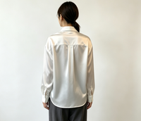 Chemise à manches longues en satin de soie respirant pour femme, style rétro élégant, chemisier ample de bureau sophistiqué