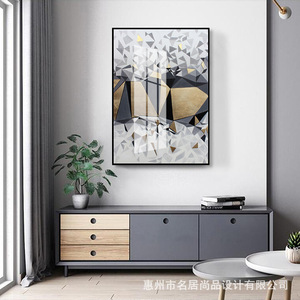 Cuadro Decorativo Abstracto Geométrico en Lienzo, Color Dorado, Plateado, Negro y Gris, Arte de Pared para el Hogar, Pintura de Porcelana con Cristales, Directo de Fábrica - Product Image 4