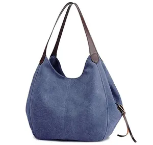 Women's Multi-pocket Shoulder Bag Fashion Cotton Canvas Handbag Tote Purse Low Price Women's Handbag Canvas Shoulder Bags