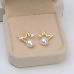 S925 <b>Silver</b> Comets Tassel <b>Earrings</b> with 8-9 <b>Pearl</b> Hollow Tray DIY Accessory 4991 Collection - Product Image 2