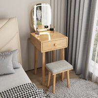 Table de Maquillage Moderne en Bois Multicolore avec Miroir Lumineux et Tabouret, Vente en Gros, OEM/ODM, pour Chambre et Hôtel, avec Tiroir